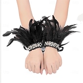 abordables Accesorios-Carnaval 2026 Accesorios de Samba del Carnaval de Río Puños de Plumas para Mujeres Puños de Lentejuelas Brillantes con Plumas de Varios Colores para Danza en Brasil