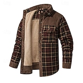 economico Giubbotti e cappotti da uomo-Per uomo Cappotto Invernale Giacca in Pile Giacca Casual Casuale Quotidiano Calore Termico Tasca Bottonato Autunno Inverno Plaid Streetwear Quotidiano Colletto Mao Regolare Rosso Verde scuro Marrone