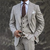 cheap Men's Classic Blazers-Men's Blazer+Vest+Dress Pants Blazer Jacket Suits Business Work Party Elegant Fashion Spring Fall Linen Solid Color 3-Piece Single Breasted Blazer Blue Dark Gray Light Green Pink