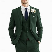 preiswerte Hochzeitsanzüge-Herren Trauzeugen Anzüge Strandhochzeit Frühlingshochzeit Schwarz Burgunderrot Frühling &amp; Sommer Anzug Gekerbtes Revers Party Geschäftlich Einfarbig Schmale Passform 3-teilig Einreihige