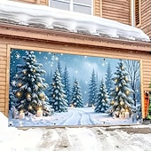 billige Garasje- og dørbanner-tapet Garasjeportdeksel Stor opphengning Snømann søt stil 3D Party Utendørs Ferie Bakgrunner for skyting Yard Hjemmedekor