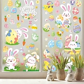 billige påske-9 ark påskeklistremerker til vinduer, søt statisk klistremerke med kanin og egg til vinduer og glassutstillinger
