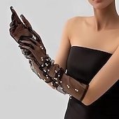 preiswerte Handschuhe-Netz / Terylen Knielänge Handschuh Elegant / Vintage-Stil Mit Kunstperle / Unifarbe Hochzeit / Party-Handschuh