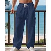 halpa Loma-Miesten Pellavahousut Housut Kesähousut Roikkuvat housut Rantahousut Kurenauha Joustava vyötärö Yhtenäinen väri Mukavuus Hengittävä Päivittäin ulko- Hiekkaranta Loma Muoti Musta Valkoinen