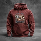 preiswerte Flagmuster-Herren Grafik Amerikanische US-Flagge Kapuzensweatshirt Pullover-Hoodie Bedruckter Hoodie Mode Streetwear Täglich Vintage-Retro Langarm Mit Kapuze Outdoor Streetwear Urlaub Rote Braun Grün Dunkelgray