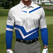 economico Polo da golf da uomo-Per uomo Geometrico Golf Polo Sportivi Manica Lunga Magliette polo Bavero Casual All'aperto Athleisure Abbigliamento quotidiano Stampa 3D Bottoni Primavera Autunno Blu Giallo Rosso