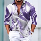 abordables Camisa de Satén para Hombre-Hombre Geométrico Degradado de color Arte abstracto Camisa Camisa de raso Camisa para Vestido Manga Larga Moda informal Vacaciones Uso Diario Verano Primavera Otoño Cuello Vuelto Impresión 3D Camisas