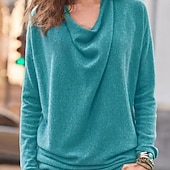 abordables Camiseta lisa-Mujer Blusa Tops elegantes Frunce Retazos Color sólido Plano Elegante Vintage Diario Manga Larga Cuello vuelto holgado Tops regulares Diario Trabajo Festivos Rosa Rojo Naranja Verde Trébol Otoño