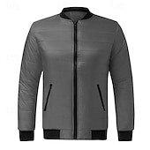 cheap Men's Downs &amp; Parkas-Men's Winter Coat Puffer Jacket Padded Pocket Quilted Polyster Casual Daily Outdoor Regular Fashion Streetwear Thermal Warm Winter Solid Color Blue Dark Grey Wine Black Puffer Jacket