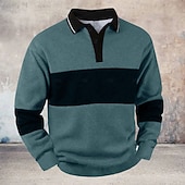 זול פולו רוגבי גברים-בגדי ריקוד גברים פסים Pullover רוגבי פולו חולצות פולו רוגבי שרוול ארוך חולצות פולו קולר וינטאג' יום יומי בָּחוּץ רחוב לבוש ליום הדפסת תלת מימד כפתורים אביב סתיו חורף פול בורדו שחור
