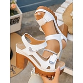 preiswerte Absatzsandalen-Damen Täglich Blockabsatz Offene Spitze Mode Kunstleder Klettverschluß Schwarz Weiß Pink