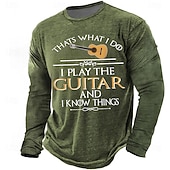 billiga Musik &amp; Instrument Grafiska T-shirts-Mens Graphic Long Sleeve T Shirt Thats What I Do I Play The Guitar And I Know Things Vintage Army Green Musician Tee Clothing Apparel S M L XL XXL XXXL