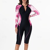 Недорогие Рашгард One Pieces-Жен. Рашгард Купальный костюм Один Пис Графика Пэчворк Застегнуться УФ-защита Эластичность Длинный рукав Купальники Серфинг Дайвинг Для погружения с трубкой Весна