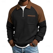 levne Vaflové pletené tričko-Pánské Vaflové tričko Polo na zip Dlouhý rukáv Polo límec Svetr Čtvrtletní zip Podzim Podzim zima Pevná barva Barevné bloky Tradiční a retro Na běžné nošení Slátanina Barevné bloky Ležérní Dom