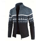 economico Maglioni Cardigan da uomo-Per uomo Felpa Cardigan Maglione con Zip A Coste Maglia Top Regolari Lavorato a maglia Geometrico Collo Alto Neutro Moda Casuale Abbigliamento quotidiano Abbigliamento Autunno Inverno Blu Grigio