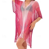 levne Kaftans-Dámské Plavky Přehozy Plavky Třásňový lem Vystřižený prázdniny Oblečení na pláž Tónované Do V Krátké rukávy Plavky