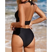 preiswerte Surfen Tankinis &amp; Bikinis-Damen Neckholder-Bikini-Oberteil 2 Teile Bikini mit hohem Bund Einfarbig Netz Elastisch Ärmellos Bademode Surfen Strand Urlaub Sommer