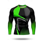 Недорогие Футболки и майки для бега-Муж. Футболка для бега Компрессионная футболка 3D печать Длинный рукав Основной слой Весна Осень Геометрический принт Быстровысыхающий Сжатие видеоизображений Для тренировки Power Flex Влагоотводящие