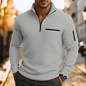 preiswerte Herren Klassisches Polo-Herren Waffel-Poloshirts Textur Lässig Viertelreißverschluss Langarm Mode Bequem Farbblock Reißverschluss Tasche Herbst Frühling &amp; Herbst Normale Passform Weiß Schwarz Blau Hellblau Dunkelgrau Purpur