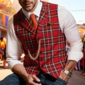  Men's Vest Waistcoat Gilet Vacation Carnival Party Fashion Casual Spring Fall Pocket Buttons Polyester Comfortable Plaid Single Breasted One-button Lapel Regular Fit Dark Red Red Vest