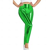 baratos Partes inferiores-Retro Vintage Anos 70 Até o Tornozelo Leggings Calças de PU Discoteca Patente de látex brilhante Metálico Fantasia Mulheres Dia Das Bruxas Carnaval Parada do Orgulho Mês do Orgulho Adulto Calças