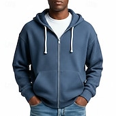 billiga bashuvtröjor för män-Herr Huvtröja Huvtröja med dragkedja Våffla hoodies Ljusgrå Huva Slät Dragkedja Strukturerad Ledigt Dagligen Sport &amp; Utomhus Streetwear Häftig Sportkläder Vår &amp; Höst Kläder Pull Tröjor Långärmad Lös