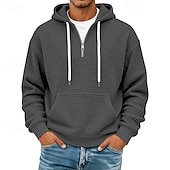 cheap Basic Hoodies-Men's Hoodie Waffle Hoodies Pullover Hoodie Sweatshirt Quarter Zip Hoodie Apricot Wine Red White Light Green Navy Blue Hooded Plain Patchwork Color Block Textured Casual Daily Sports &amp; Outdoor