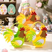 voordelige Pasen-Set van 3 vilten opbergmandjes met paashaasjes en kleurrijke hanen, handzame draagtassen met cartoonfiguren, paas snoepbakken voor feestelijke decoratie, lente opbergspullen voor kinderen en
