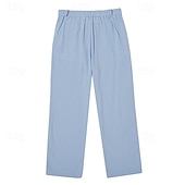 abordables Retro-Hombre Pantalones de lino Pantalones Pantalones de verano Pantalones anchos Pierna recta Plano Comodidad Transpirable Longitud total Casual Diario Playa Vacaciones Moda Azul Piscina Negro Rígido