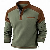 billige Vaffelstrikket T-skjorte-Herre Vaffel T-skjorte T skjorte Vaffel Henley-skjorte Langermet Henley Vinter Vår &amp; Vinter Helfarge Tradisjonell / vintage Ren Avslappet Hjem utendørs Svart Navyblå Grønn Topp T-skjorte for menn