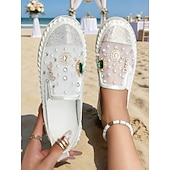voordelige Vrouwen-Met parels versierde bruidssneakers voor dames - elegante instapschoenen met strass steentjes voor strandbruiden