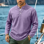 cheap Basic T shirts-SoftFade™ Men's T Shirt Henley Shirt 100% Cotton Acid Wash Shirt Tee Top Long Sleeve Henley Spring Fall Plain Vintage Streetwear Casual Garment Dyed Faded Washed Casual Home Street Black Blue
