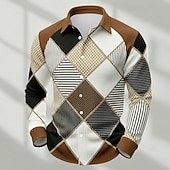 economico Geometrica-Per uomo Geometrico Blocco di colori Patchwork Camicia Camicia a nido d'ape Camicia casual Manica Lunga Moda Casual Abbigliamento Quotidiano Ferie Estate Primavera Collo ripiegato Stampa 3D