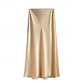 abordables Jupes décontractées-Femmes Élégant Mode Maxi Taille haute Jupes Uni Fendu Micro-Élastique Quotidien Rue Vert pomme Noir Champagne Vert Véronèse Été
