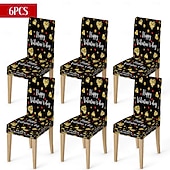 رخيصةأون غطاء كرسي الطعام-غطاء كرسي طعام مطاطي لعيد الحب، بنقشة مربعات الجاموس باللونين الأسود والأبيض مع قلب وقوس على مسند الظهر، غطاء كرسي شتوي قابل للإزالة والغسل للمنزل والمطعم والمطبخ وغرفة المعيشة (1/4/6 قطع)