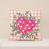cheap Textured Throw Pillows-Valentine's Day Set Pillow Linen Plaid Print Heart Design Waist Cushion Decorative Throw Pillow Sofa Cover for Living Room Home Decor Bedside Cushion