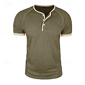 Χαμηλού Κόστους Casual Tee Henley-Ανδρικά Πουκάμισο Henley Κοντομάνικα Μπλούζα από 100% βαμβάκι Κοντομάνικο Συμπαγές Χρώμα Σκέτο Μονόχρωμη Μοντέρνα Υψηλής Ποιότητας Καθημερινό Μπλοκ χρωμάτων Κουμπιά Χένλι Causal
