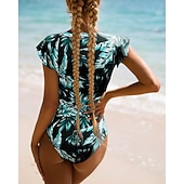 Χαμηλού Κόστους Rash Guards One Pieces-Γυναικεία Προστατευτικά Μαγιό Ολόσωμα κομμάτια Τροπικό Κουμπώσου Φαρδύ μανίκι Προστασία UV Υψηλή Ελαστικότητα Κοντομάνικο Μαγιό Σέρφινγκ Καταδύσεις Ψαροντούφεκο Καλοκαίρι