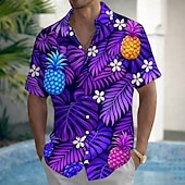 preiswerte Tropische Pflanzen-Herren Palmblatt Tropische Pflanzen Blumen Sommer Hawaiihemd Knopfhemd Alohahemd Kurzarm Hawaiianisch Ferien Strandbekleidung Sommer Frühling Umlegekragen 3D-Druck Hemden mit Kragen Blau Purpur Grün