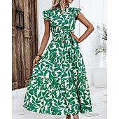 economico Abiti Floreali Stampati-Per donna Abito Midi Abito Floreale Abito Stampato Moda Moderno All'aperto Vacanza Uscire Vestibilità comoda Floreale Senza Maniche Collo alla coreana Arancione Marrone Verde Blu scuro Estate