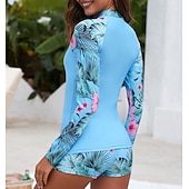preiswerte One Pieces Rash Guards-Damen Anti UV Shirt Badeanzug mit Blumenmuster Badeanzug Bedruckt Reißverschluss Boyleg Ultraleicht (UL) UV Schutz Elastisch Langarm Bademode Surfen Schnorcheln Frühling