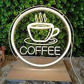 abordables 123496-Enseigne lumineuse LED néon café, dimmable, alimentée par USB, colorée, pour intérieur chambre, restaurant, café, mur, créative, en forme d'alphabet, décorative.
