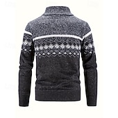 economico Maglioni Cardigan da uomo-Per uomo Felpa Cardigan Maglione con Zip A Coste Maglia Top Regolari Lavorato a maglia Geometrico Collo Alto Neutro Moda Casuale Abbigliamento quotidiano Abbigliamento Autunno Inverno Blu Grigio