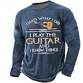 billiga Musik &amp; Instrument Grafiska T-shirts-Mens Graphic Long Sleeve T Shirt Thats What I Do I Play The Guitar And I Know Things Vintage Army Green Musician Tee Clothing Apparel S M L XL XXL XXXL