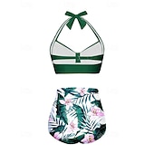 economico Surfing Tankinis &amp; Bikinis-Per donna Costume da bagno Bikini a vita alta con volant 2 pezzi Tropicale Senza schiena Protezione UV Alta elasticità Senza Maniche Costume da Bagno Surf Immersione Snorkeling Estate