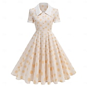 preiswerte Kleider-1950er Retro Vintage Rockabilly Midlänge Swing-Kleid Ausgestelltes Kleid Kurze Ärmel Tupfen Tailliert und ausgestellt Kostüm Damen Karneval Valentinstag Lässig Heimkehr Retro-Mottoparty Erwachsene