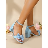 cheap Women-Women's Purple Bow Detail Block Heels, Elegant Footwear for Resort Evenings and Formal Gatherings