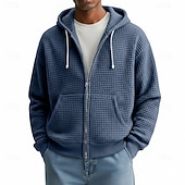 economico felpe con cappuccio da uomo di base-Per uomo Felpa con cappuccio Felpa con cappuccio a zip intera Felpa con cappuccio a nido d'ape Aalbicocca Bianco Rosso Blu marino Verde scuro Con Cappuccio Semplice Cerniera Testurizzato Casuale