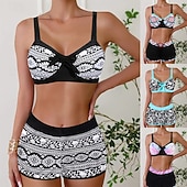 billige Bikinisett-Dame Bikini 2 Delt Badedrakt Boho Shorts Slim Uten Rygg Ferie Strand Bekledning Fargeblokk Geometrisk V Hals Uten Ermer Badedrakter