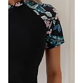 Χαμηλού Κόστους Rash Guards One Pieces-Γυναικεία Προστατευτικά Μαγιό με φλοράλ print Μαγιό Φλοράλ Πολύ Ελαφρύ (UL) Προστασία UV Ελαστικό Κοντομάνικο Μαγιό Σέρφινγκ Ψαροντούφεκο Καλοκαίρι